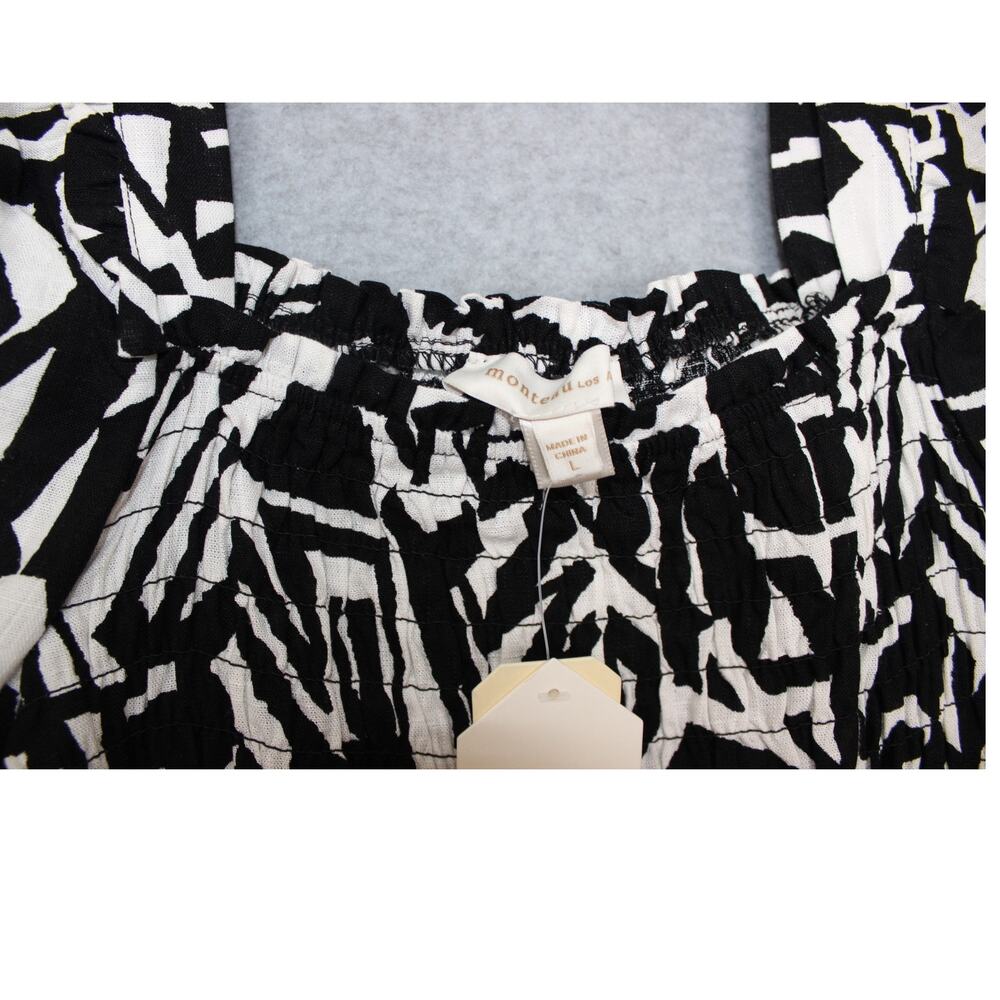 Monteau Womens Black and White Linen Blend Crop Top Size Large NWT - Picture 3 of 4